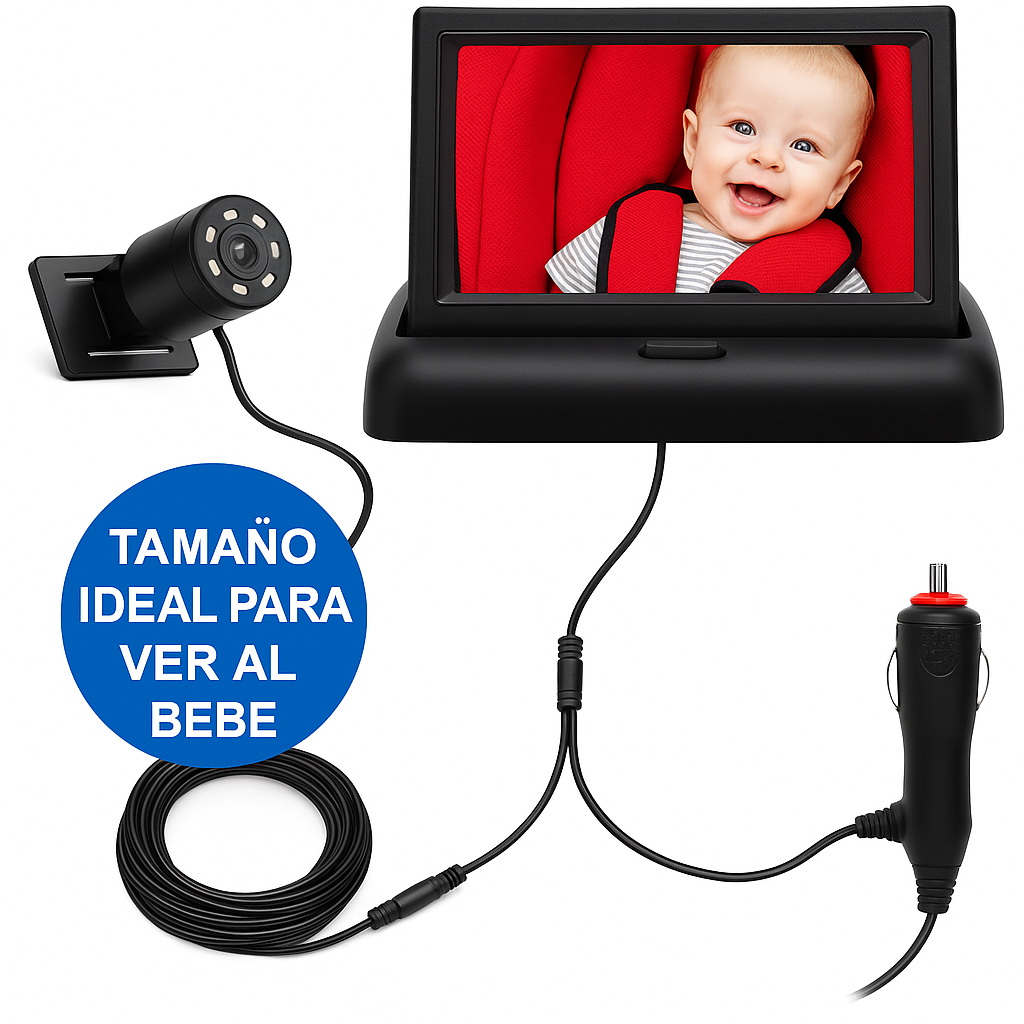 Espejo Auto para Bebé con Pantalla 4.3" HD - Visión Nocturna
