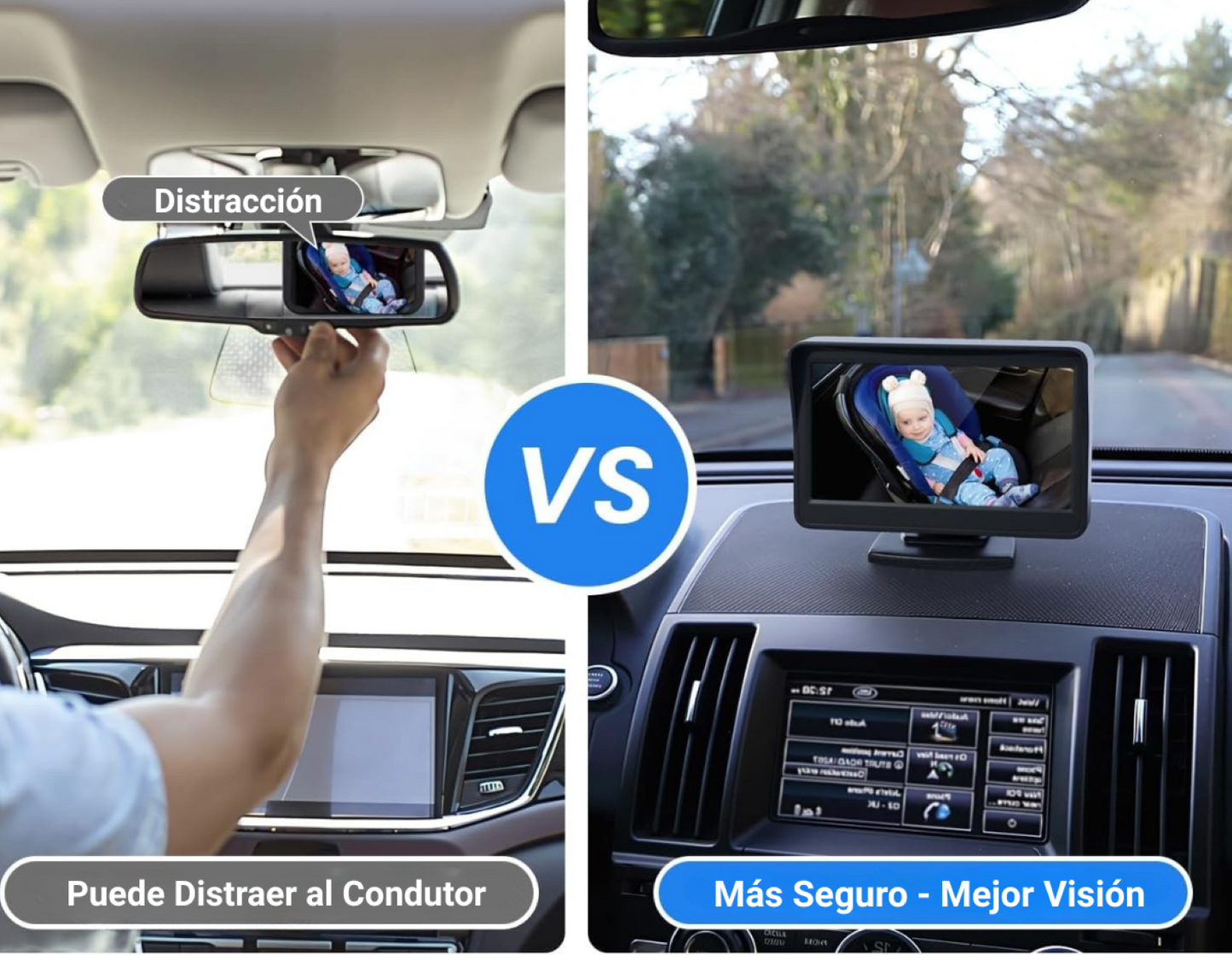 Espejo Auto para Bebé con Pantalla 4.3" HD - Visión Nocturna